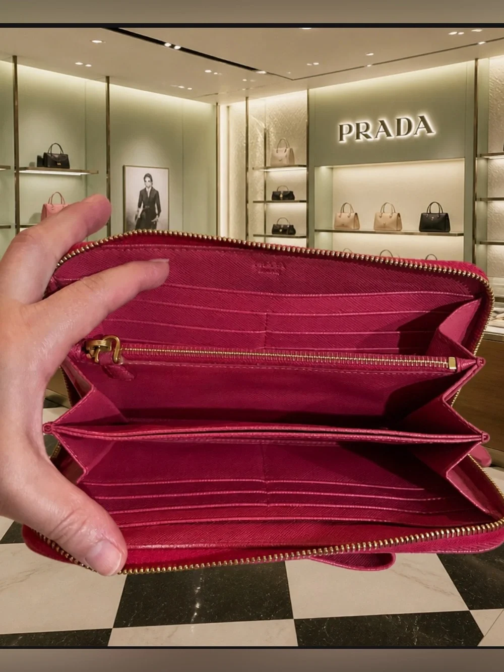 GUC Prada Pink Saffiano Metal Leather Bow Continental Wallet